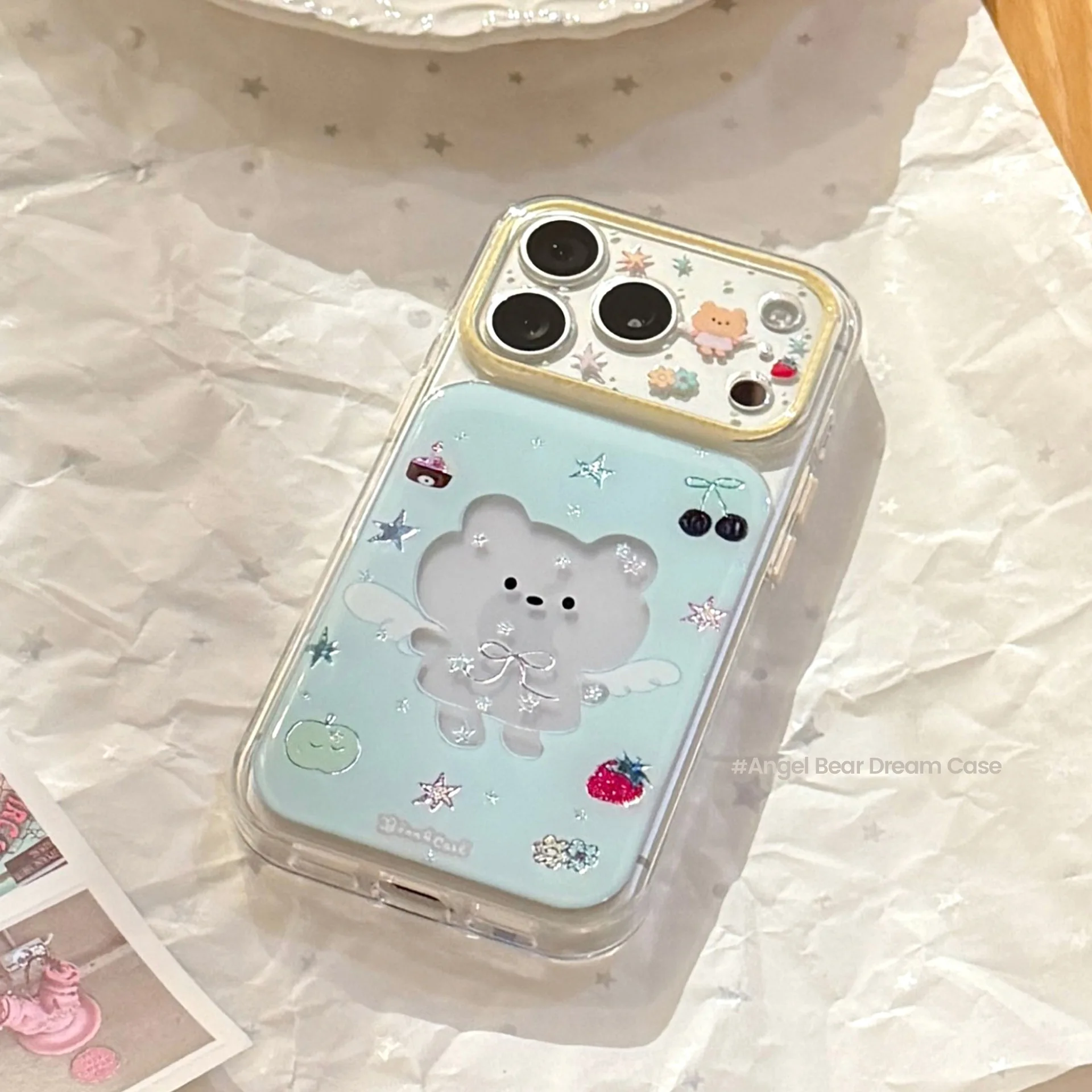 Korean Hollow Out Cartoon Bear Graffiti Pattern Phone Case For iPhone 17 16 15 14 Pro Max Clear Shockproof Protective Soft Cover view 2