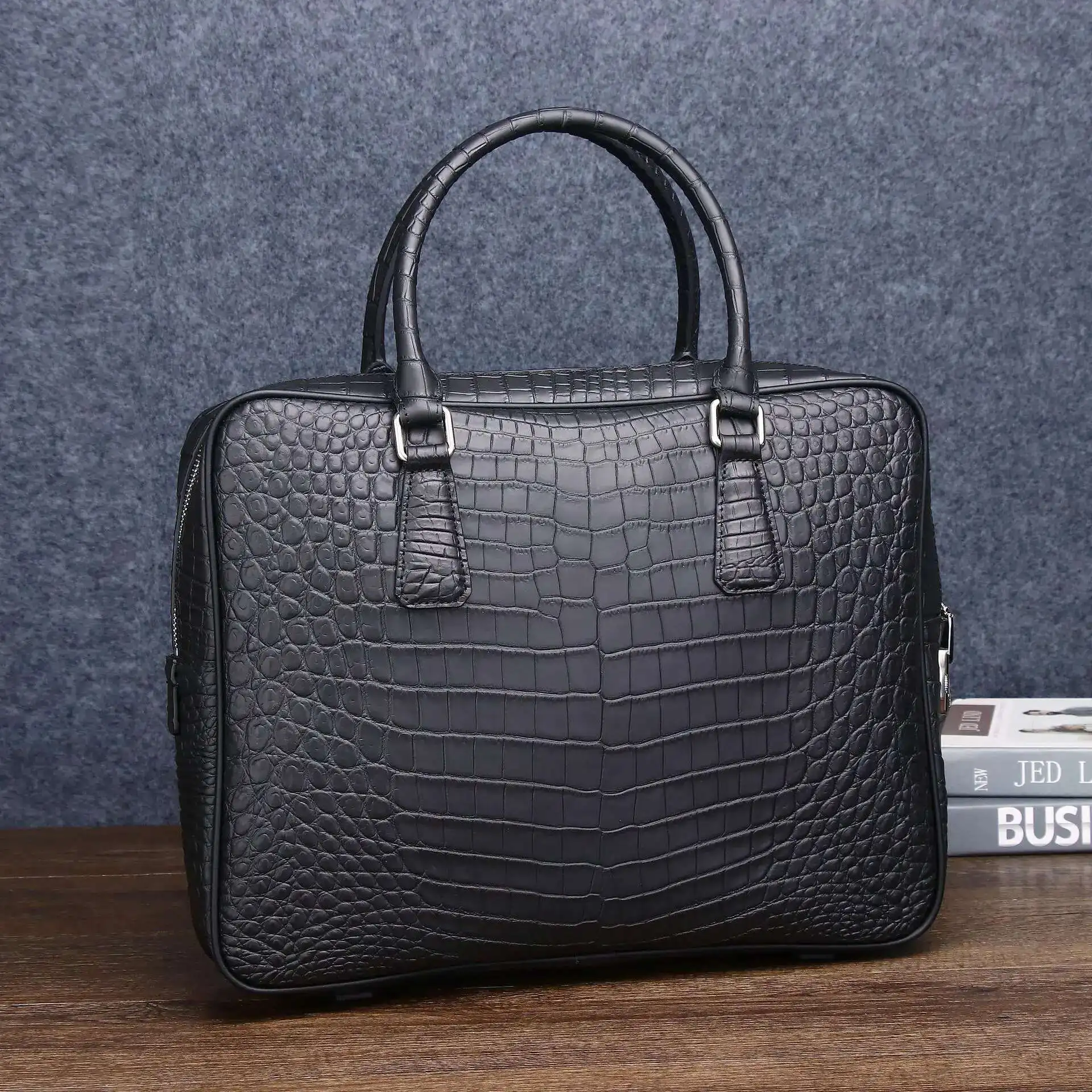 Novo crocodilo barriga padrão senha bloqueio maleta bolsas de negócios computador portátil mensageiro sacos de couro genuíno masculino