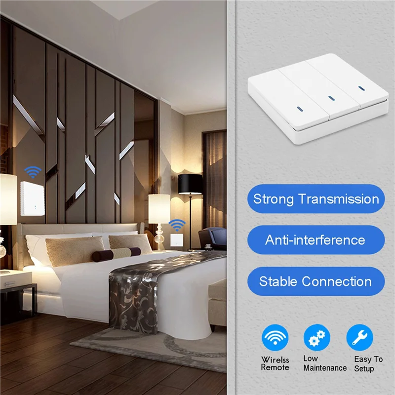 Wireless Smart Light Switch RF 433Mhz Lighting Control Intelligent Switch AC 90-250V 10A Module( 2 W And 6 C And 2 RC)-Y47A