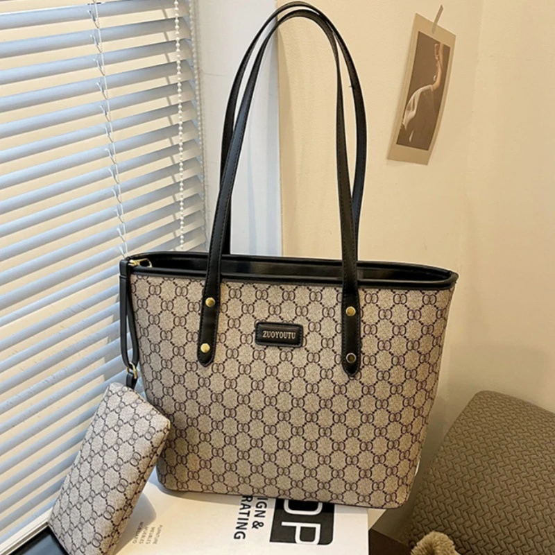 2026 New Women Vintage Monogram Tote Bag, Large Capacity Style Handbag Versatile Single Shoulder Bag for Daily Cross-Border Sale
