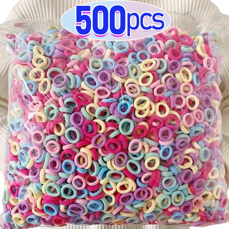 100/500pcs Colorful Basic Nylon Ealstic Hair Ties for Girls Ponytail Hold Scrunchie Rubber Band Kid Fashion Hair Accessories