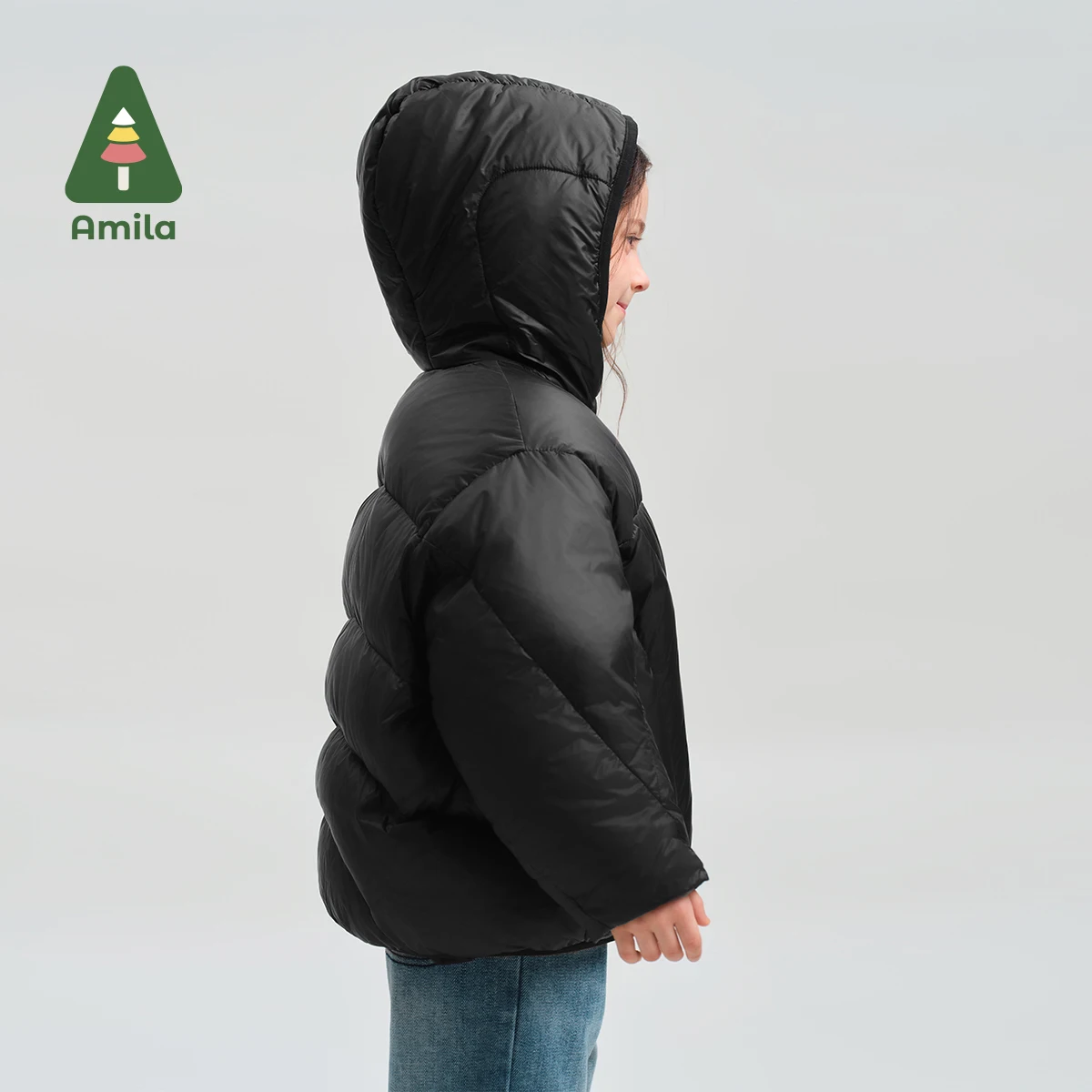 Amila Baby Down Jacket 2024 Winter New High Quality Girls Solid Color Hooded White Duck Down Soft Warm Casual Children‘s Jacket