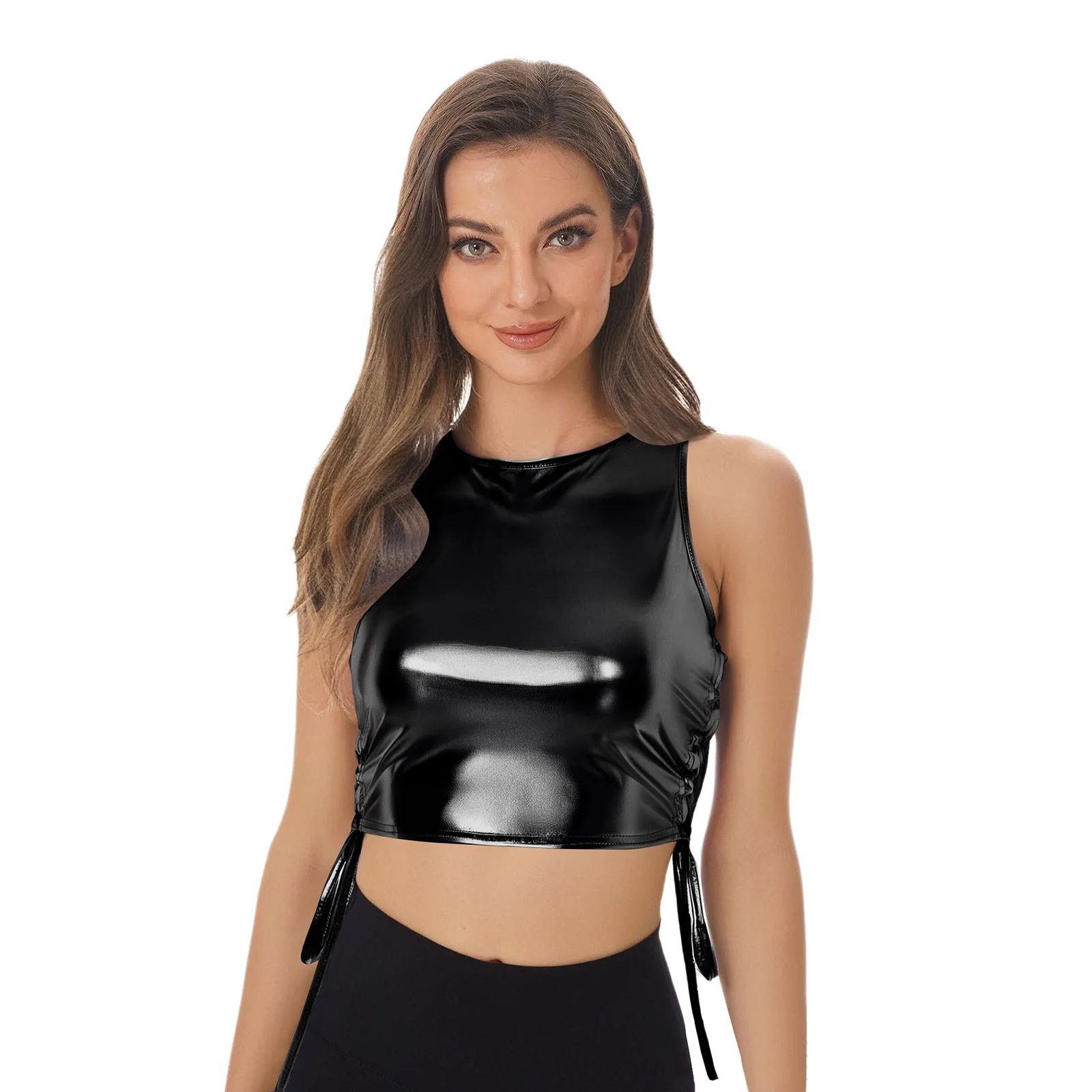 

Women's Girly Metallic Tank Top Sleeveless Sides Lace-up Short Tops Vest for 1920s Disco Raves Party Dance Summer High Look Tops