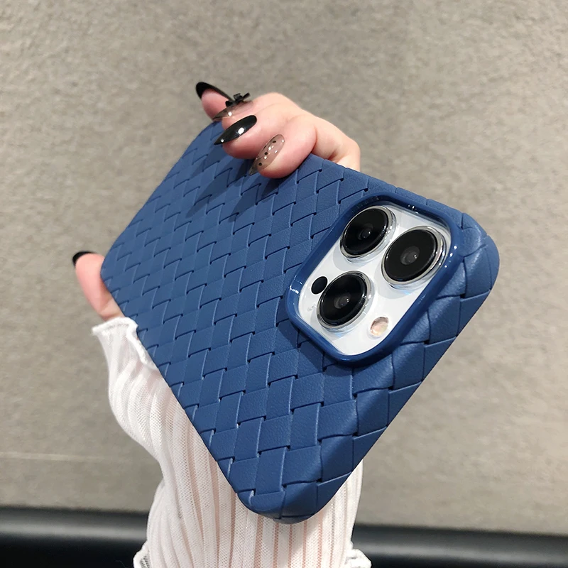 Luxury Breathable Mesh Grid Weave Phone Case For iPhone 11 12 13 14 15 16 Pro Max XR X XS 7 8 Plus Leather Soft Silicone Cover