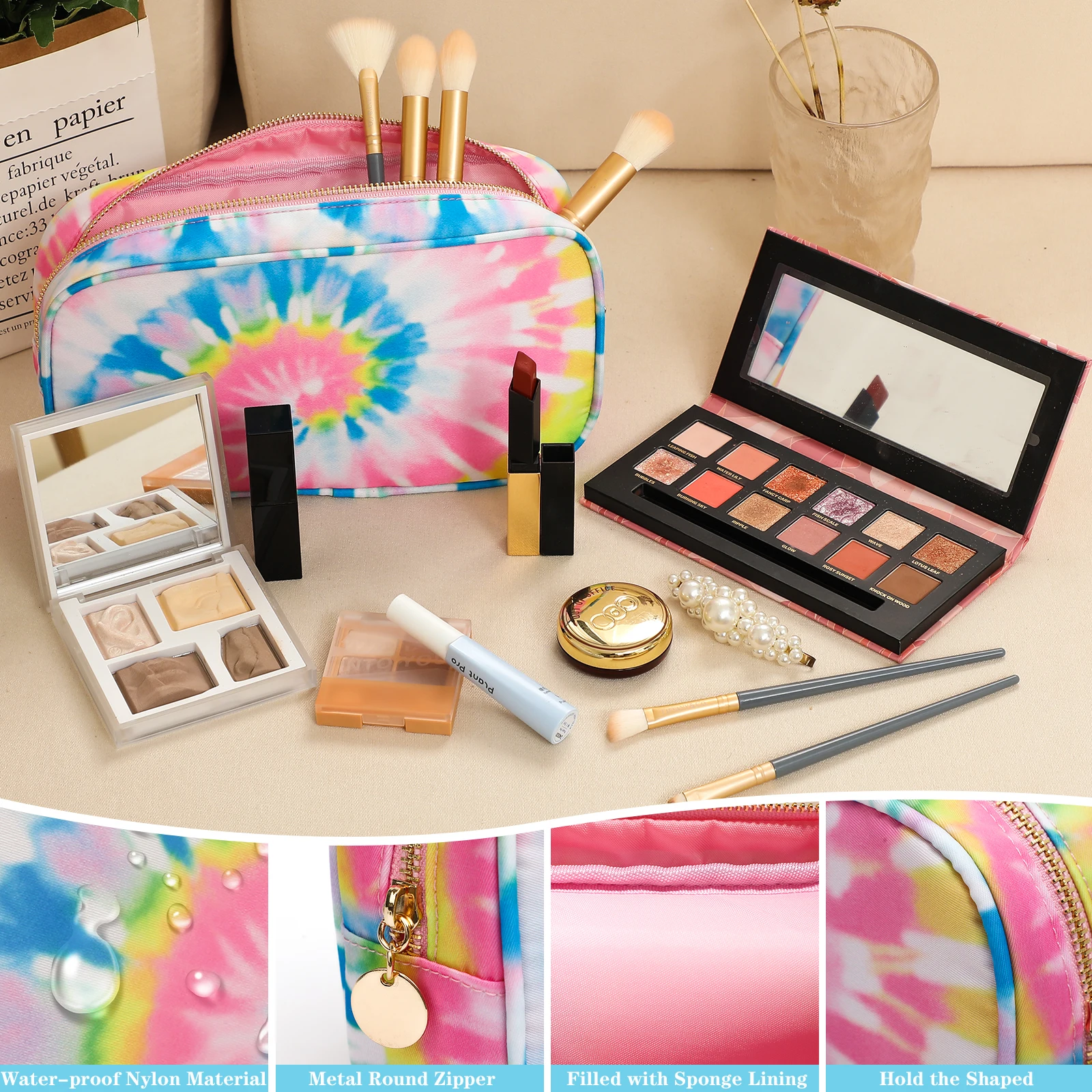 Tas Kosmetik Nilon Kantung Makeup Travel Tempat Alat Mandi Wanita Anak Perempuan Penyimpan Organizer Multifungsi Tahan Air Tempat Casing Pena