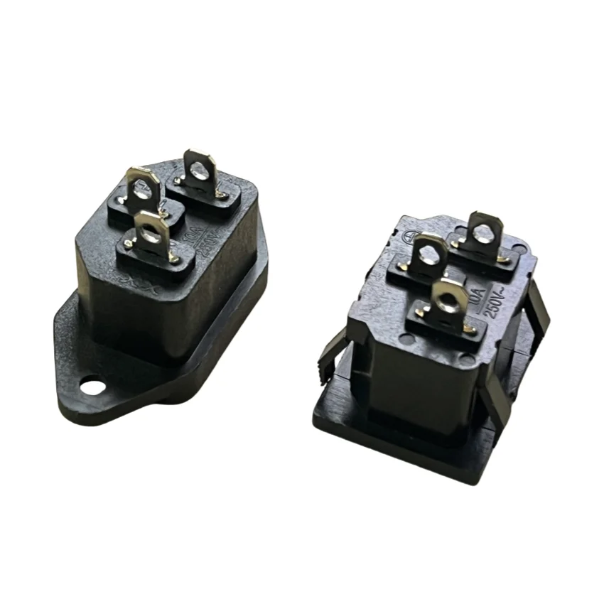 10PCS AC Power Socket C14 Inlet Power Plug Socket 3 Pin 10A 250V AC Connector Adapter Inlet for Power Amp Lifier Sound Wholesale