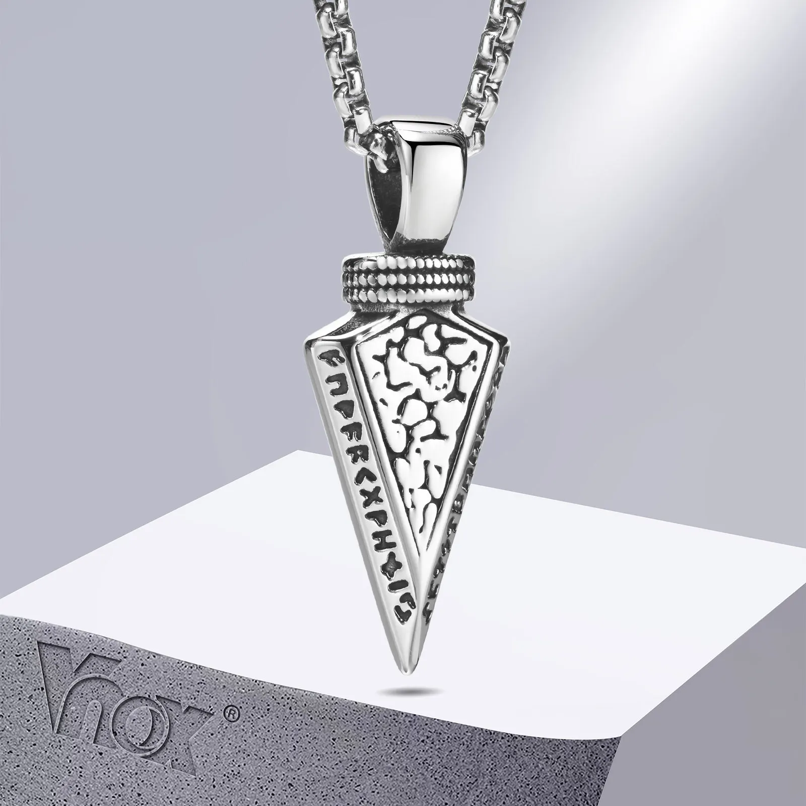 Vnox Cool Spear Head Necklaces for Men, Stainless Steel Arrow Pendant with Box Chain, Viking Vintage Male Collar