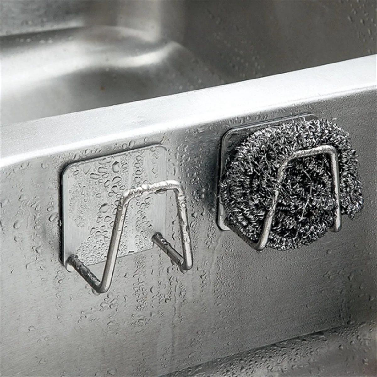 ABNJ Kitchen Sink Sponge Rack Stainless Steel Drain Storage Holder Self Adhesive Wire Ball Rag Brush Drying Organizer