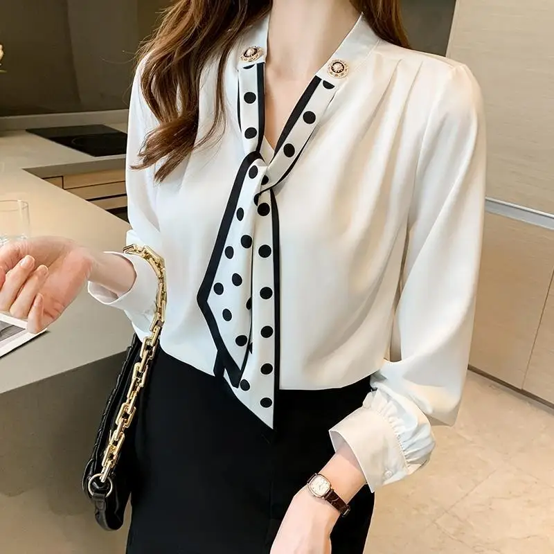 

Autumn Casual Korean Fashion Loose Office Lady Simplicity Elegant V-neck Long Sleeve Pullover Intellectual Generous Comfortable