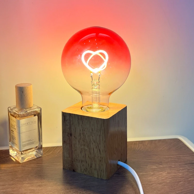 LED Love Heart Table โคมไฟหลอดไฟฐานไม้ข้างเตียงนอน TDesk ไฟห้องนั่งเล่นปลั๊กห้องนอน light