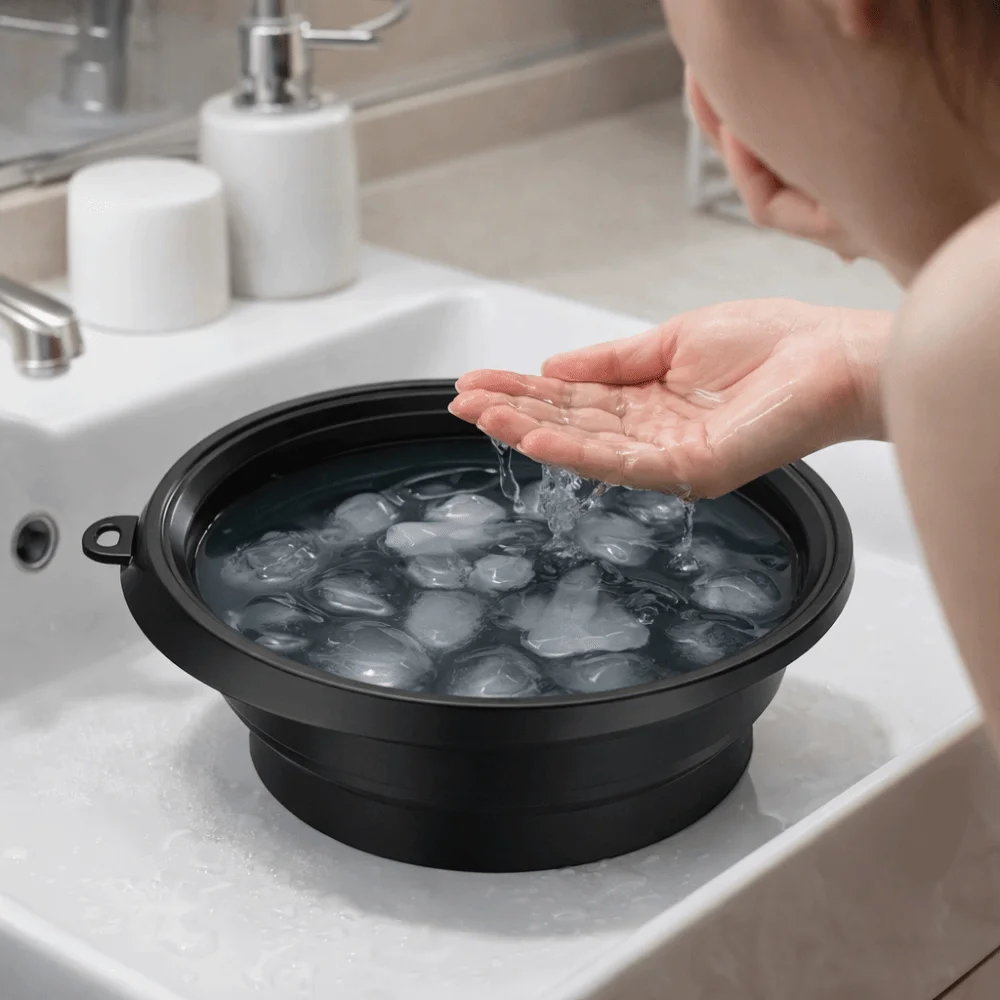 

Silicone Foldable Face Ice Bath Bowl Soft Built-in Ice Tray Cooling Washbasin BPA Free Ice SPA Wash Basin Skin Care