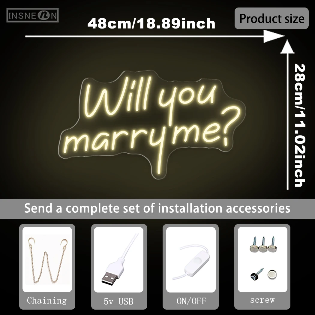 Will You Marry Me White Neon Sign LED USB Wall Decoration for Wedding Party Valentine'S Day Home Bar Proposals Romantic Settings