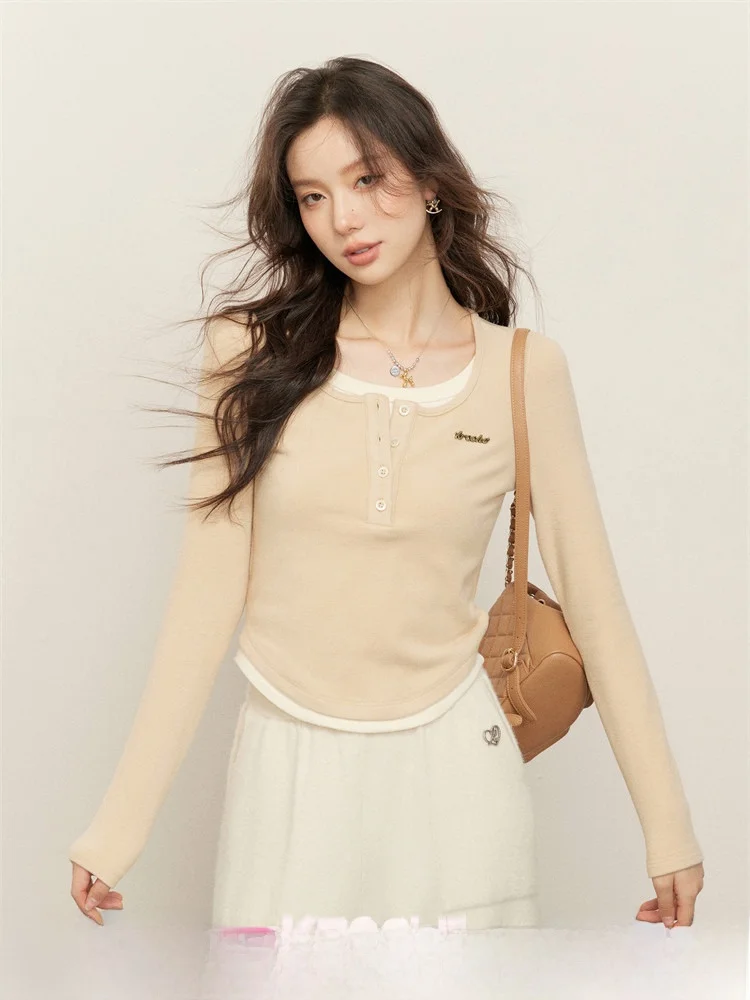 

Kroche Color Blo Long Sve Thermal Base Layer irt Women's Inner Wear Warm Velvet T-irt Commute Sle Classic Pattern