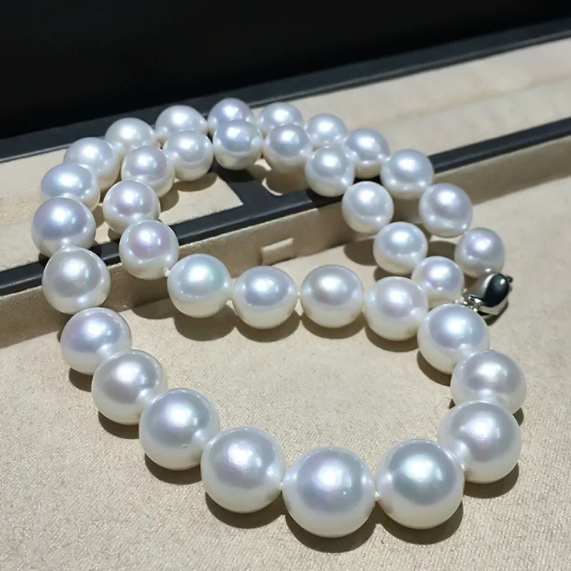 

11-14mm Natural Edison Pearl Necklace, Large Size, String Chain, Nearly Round, Strong Luster, Slightly Flawed