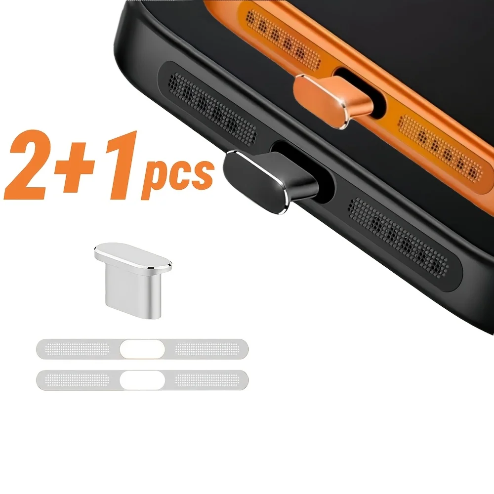 3-teiliges neues Metall-Lautsprecher-Staubschutzgitter und Staubschutzstopfen-Set für iPhone 17 Pro Max, 17 Pro, Typ-C Staubschutzstopfen, staubdichte Abdeckung