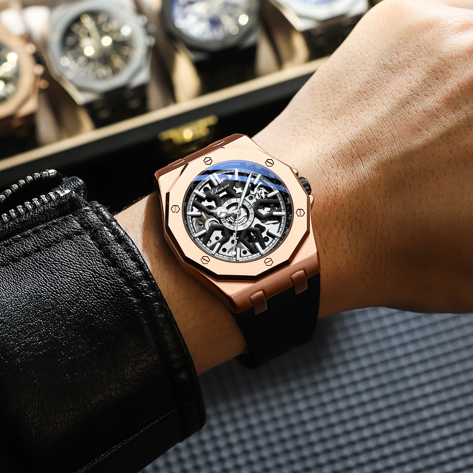 New Top Luxury Men's Watches Silicone Strap Waterproof Sports Skeleton Automatic Mechanical Watch Luminous Men's Watches  Gifts