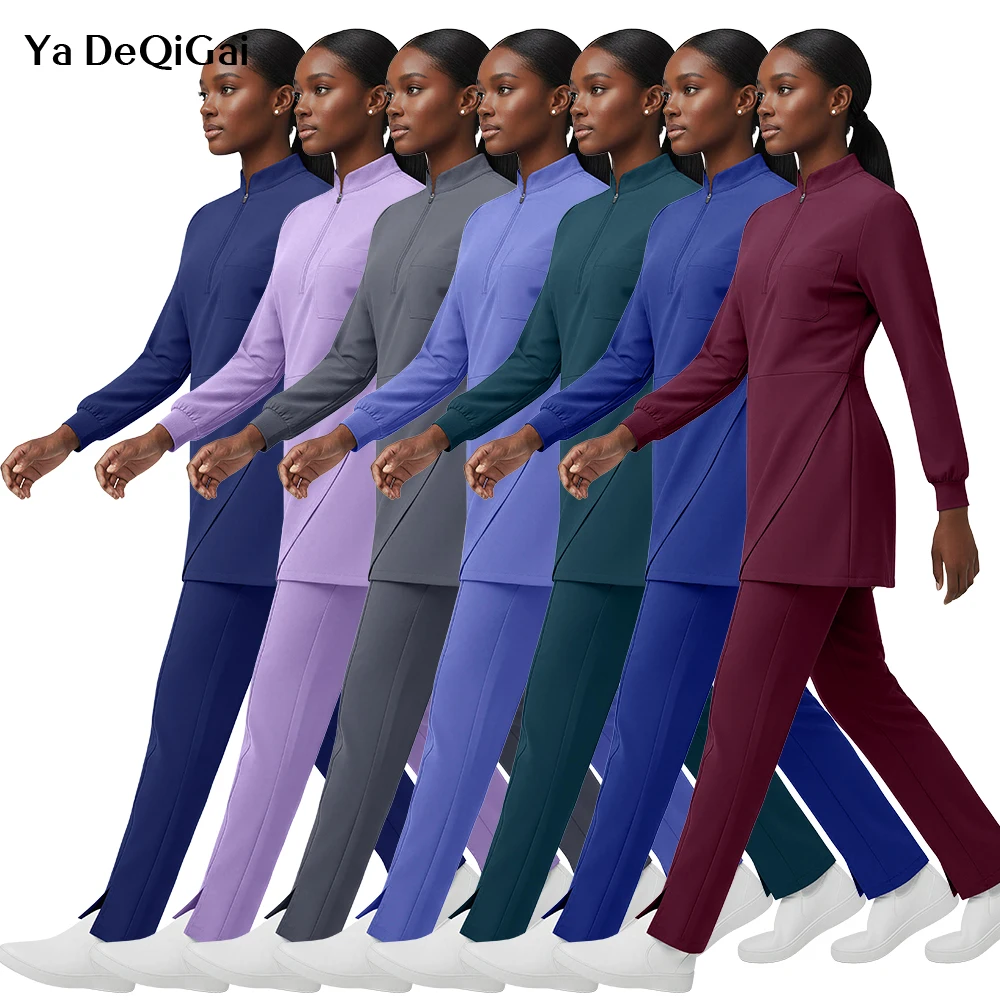 Combinaison de travail pour dentiste, extensible, respirante, uniforme médical pour femmes, vêtements de travail pour infirmières, vêtements de travail pour hôpital, ensemble chirurgical avec poche