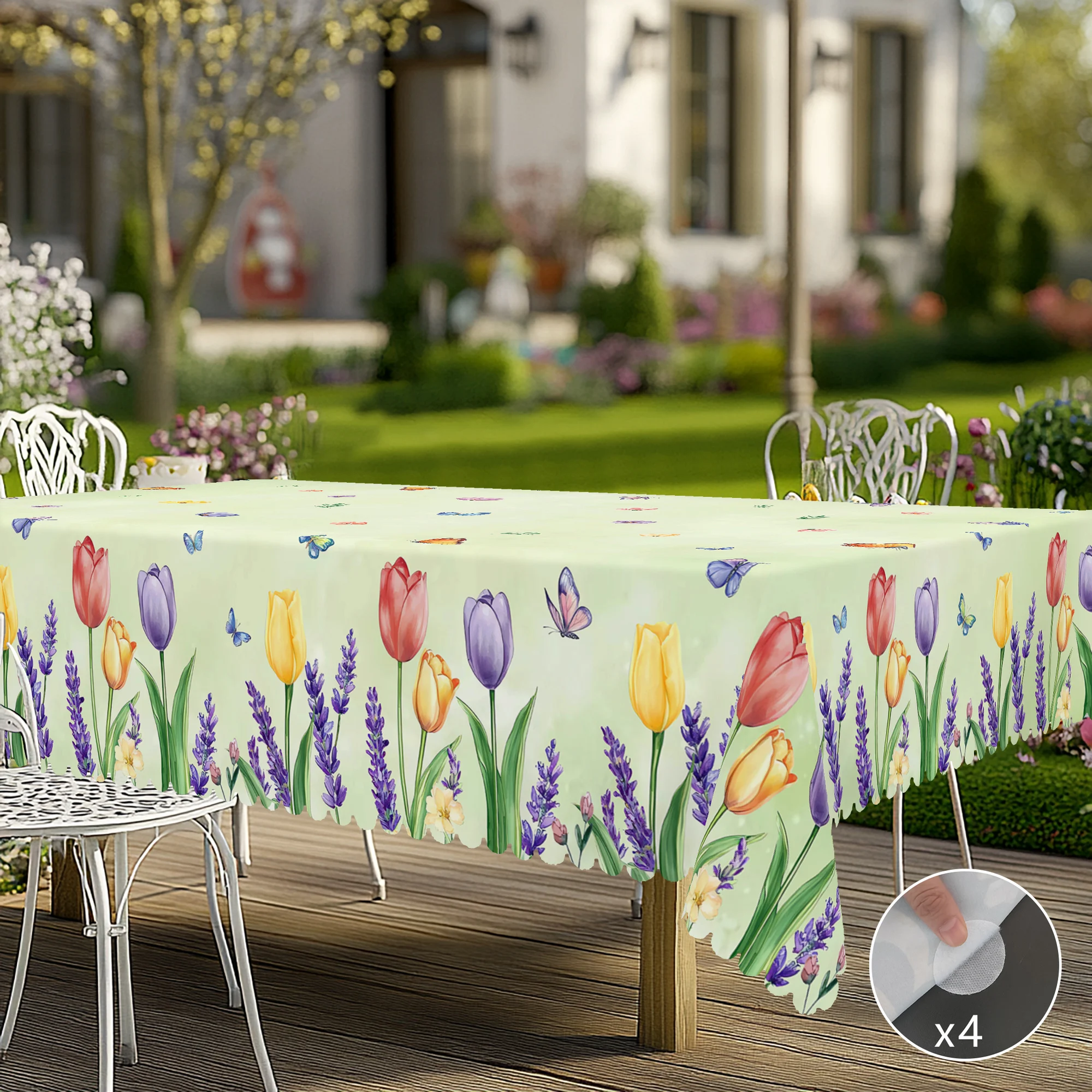 1 Piece Floral Round Tablecloth, 5 Sizes Available, Tulip Lavender Butterfly Pattern Printed Tablecloth, Edge Embossing Process, Spring Garden Tablecloth Decoration, Tablecloth for Daily Home Kitchen, Terrace, Spring Decoration, Home Decoration