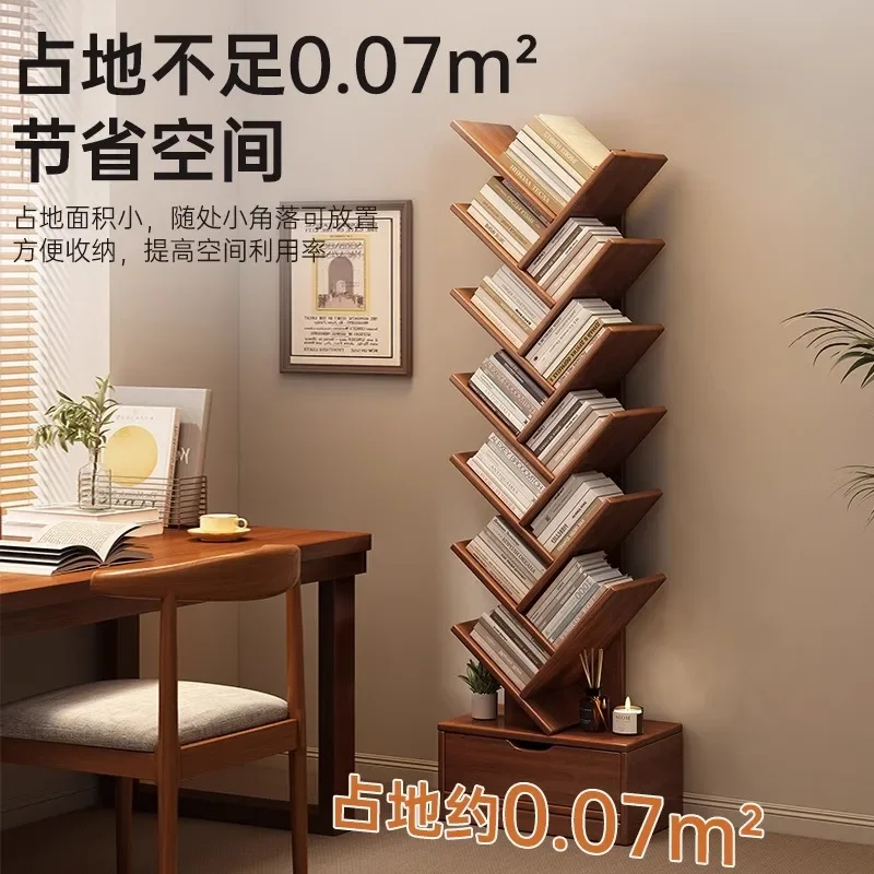 Solid wood bookshelf creative tree-shaped floor shelf household living room storage rack corner bookcase storage cabinet