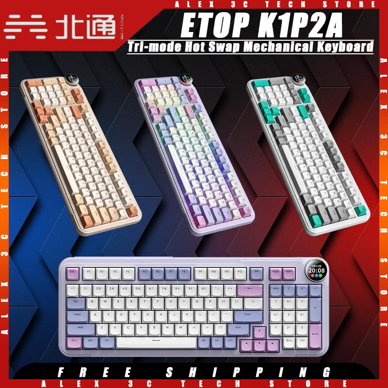 

Механическая клавиатура ETOP K1P2A, трехрежимная беспроводная клавиатура с функцией горячей замены, многофункциональный экран, Игровая клавиатура под заказ, ПК