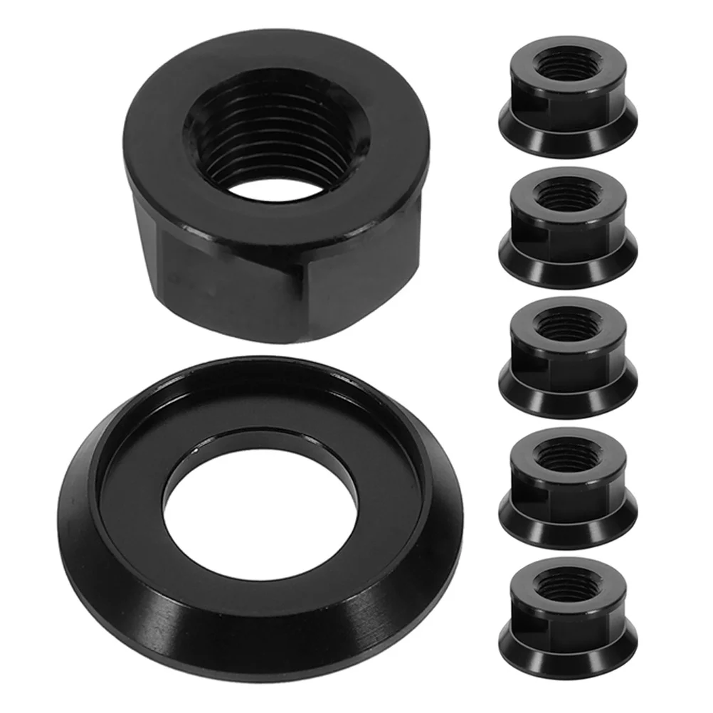 6Pcs M10 Bicycle Hub Nuts Aluminum Alloy Folding Fixed Gear Bike Wheel Axle Nut Set Front Rear Flanged Hub Nuts Black