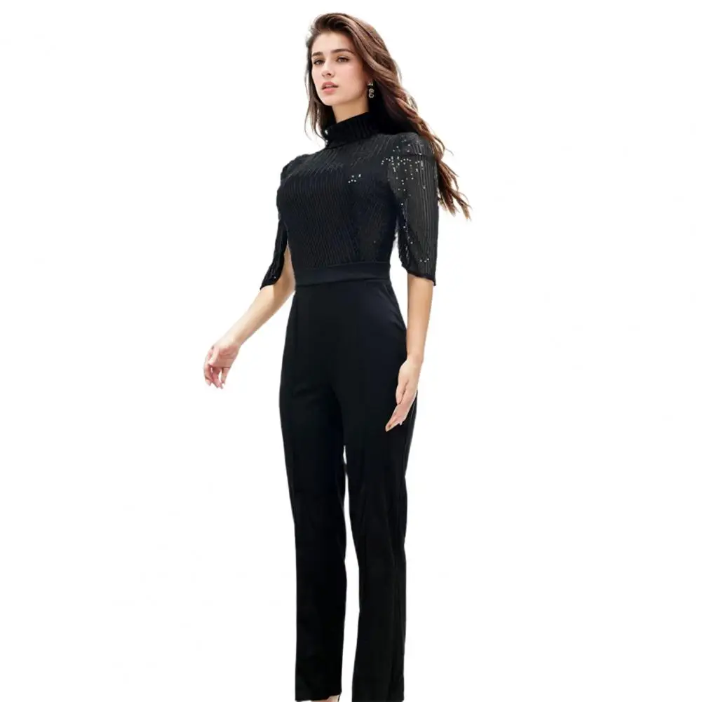 

Women O Neck Jumpsuit Elegant Sequin Splicing Women's Jumpsuit for Summer Parties Slim Waist O Neck Romper Overall with Half