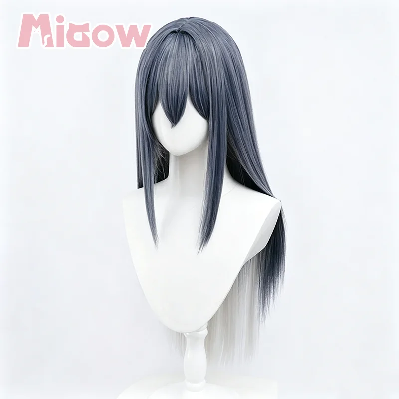 Game Arknights Texas the Omertosa Cosplay Wig, Pre‑Styled Blue‑Grey Long Straight Wig with White Gradient Ends for cosplay