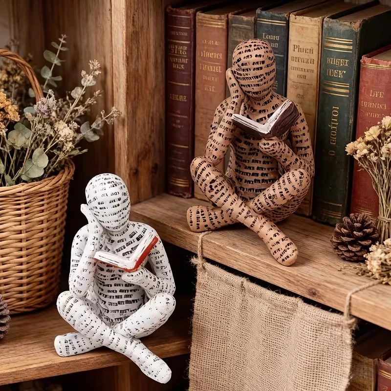 One abstract letter-shaped male reading figurine statue - A unique 