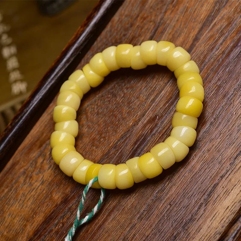 Natural Yellow Chicken Grease Bone Large Intestine Bracelet Beads Single Circle Tibetan Fingertip Buddha Bead