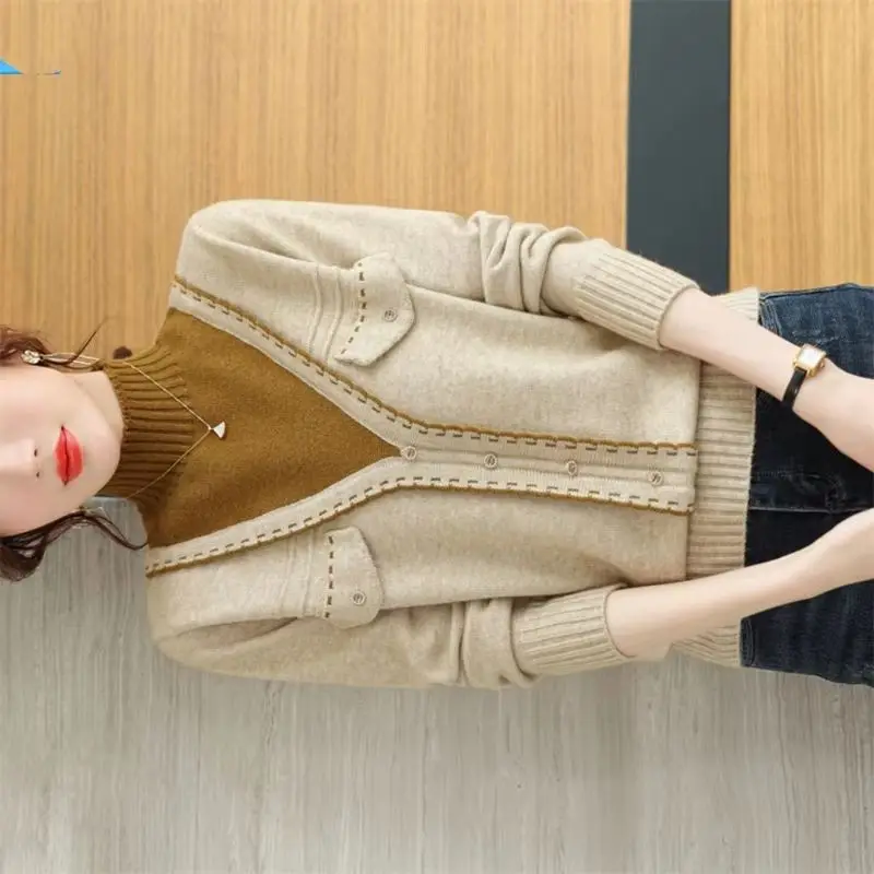 

Модный осенне-зимний новый свободный искусственный женский свитер из двух предметов, пуловер с длинными рукавами, трикотаж, женская нижняя рубашка, трикотажная