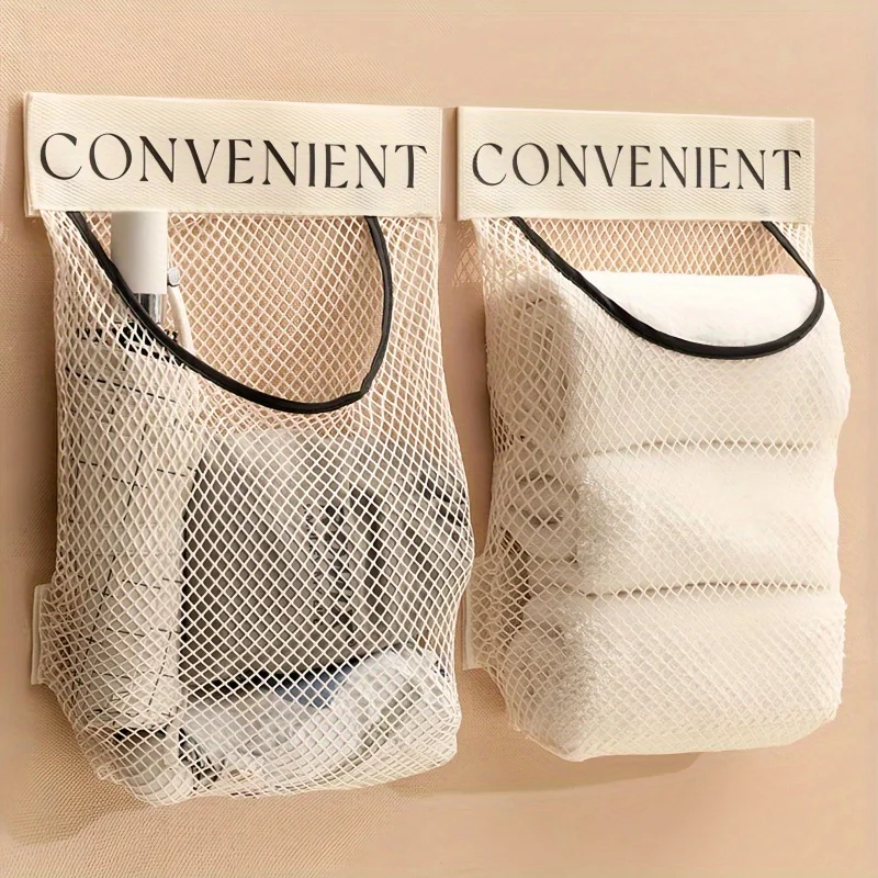 Wall Mount Mesh Storage Bag MultiPurpose Hanging Mesh Bag Large Capacity Storage Pack with Velcro Mesh Home Elastic Sundries Bag