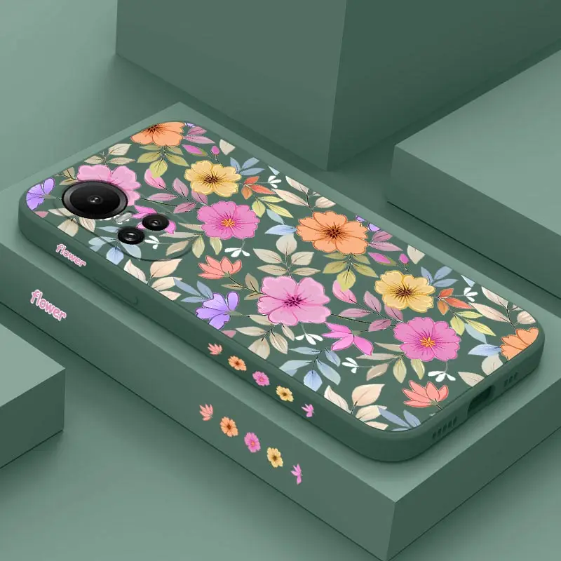 Reno 10 Colorful Flower Silicone Phone Case For OPPO Reno 10 10ProPlus 10Pro 12 12Pro 7Z 7Lite 5 5Pro 8T 8Pro 6 5F 8 7 4 Cover