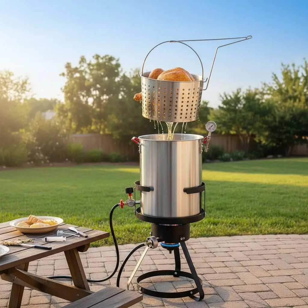 

Газовая плита для приготовления пищи на пропане, 30-литровый набор для жарки птицы, пароварки и котла для вечеринок на заднем дворе, семейных встреч, кемпинга на открытом воздухе, 5400