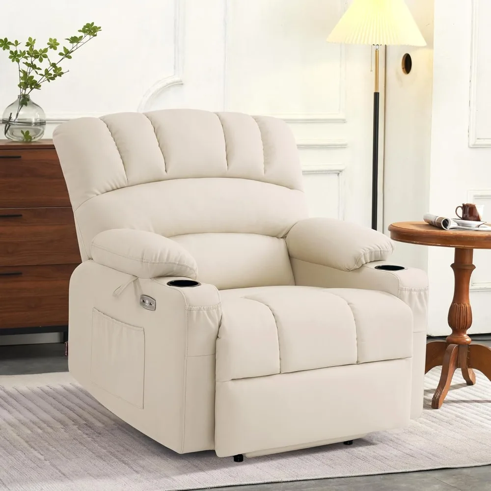 Power Lift Recliner Chair Sofa with Massage and Heat for Big Elderly People, Cup Holders, USB Ports, Side Pockets,