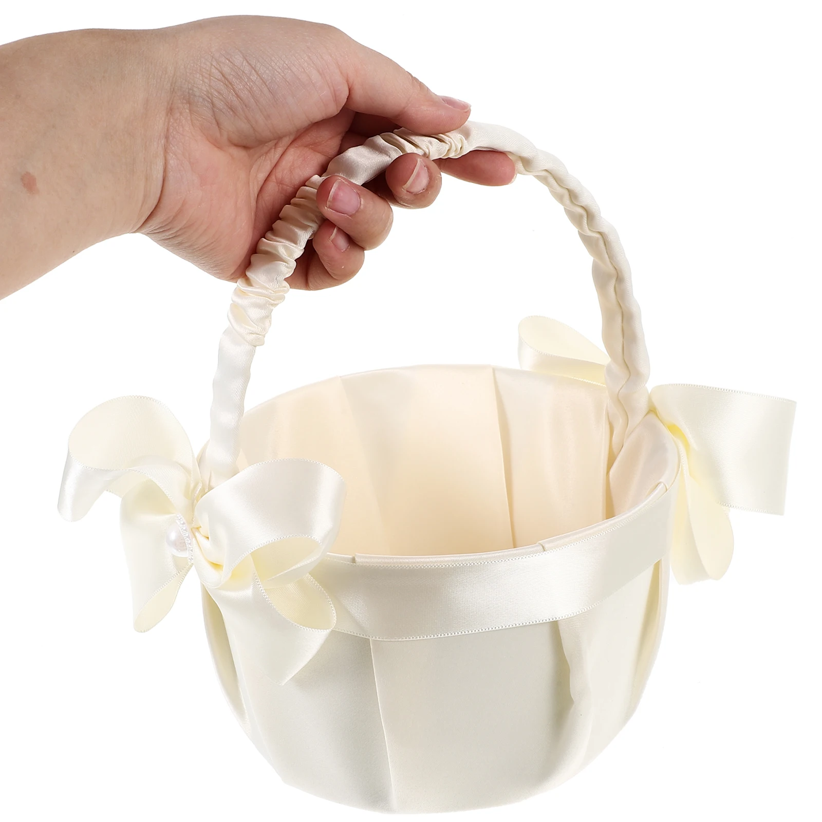 

Wedding Flower Girl Elegant Handheld Petal Basket For Wedding Party Lace Flower Baskets Accessories Small Basket With Handle