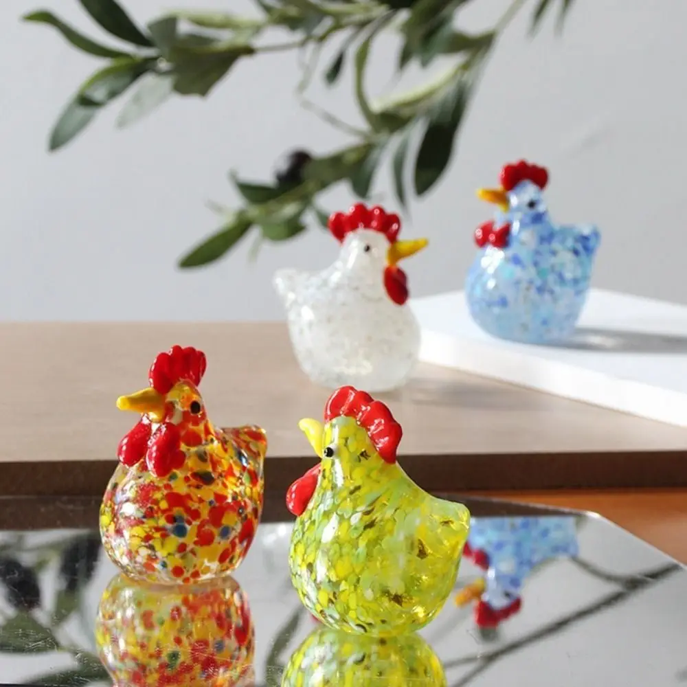 Small Hand Blown Glass Chicken Figurines Home Decor Colorful Cock Miniatures Mini Crafts Turkey Sculpture Photography Props