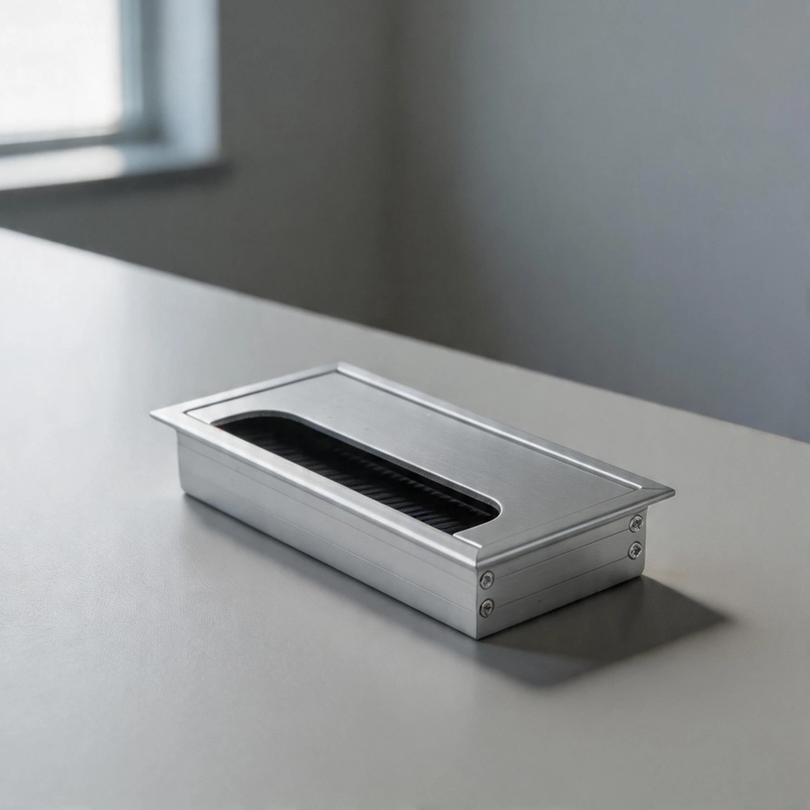Desk Cable Grommet with Aluminum Hole Cover and Protective Brush Keeps Cables Tidy and Prevents Dust Buildup in Workspaces
