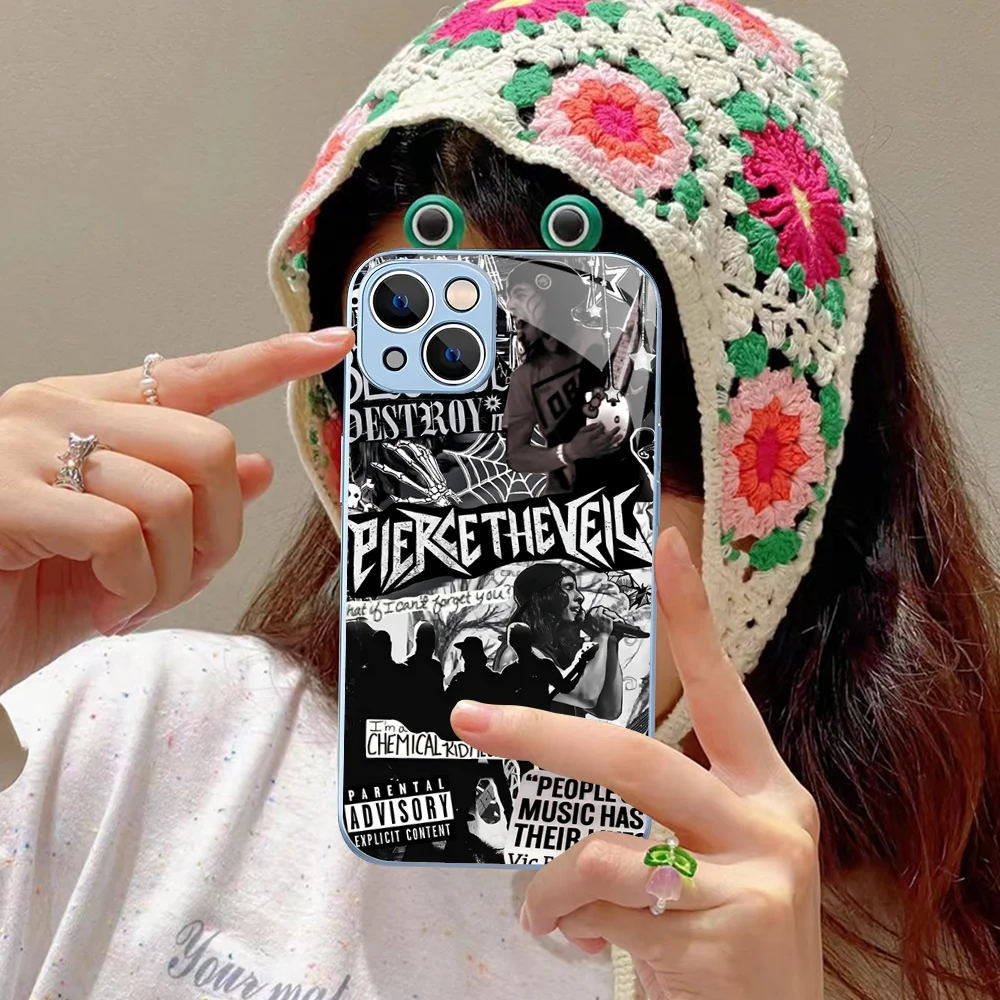 P-Pierce The Veil Band Phone Case Tempered Glass For iphone 14 13 12 11 Pro Mini XS MAX 14Plus X XS XR Fundas