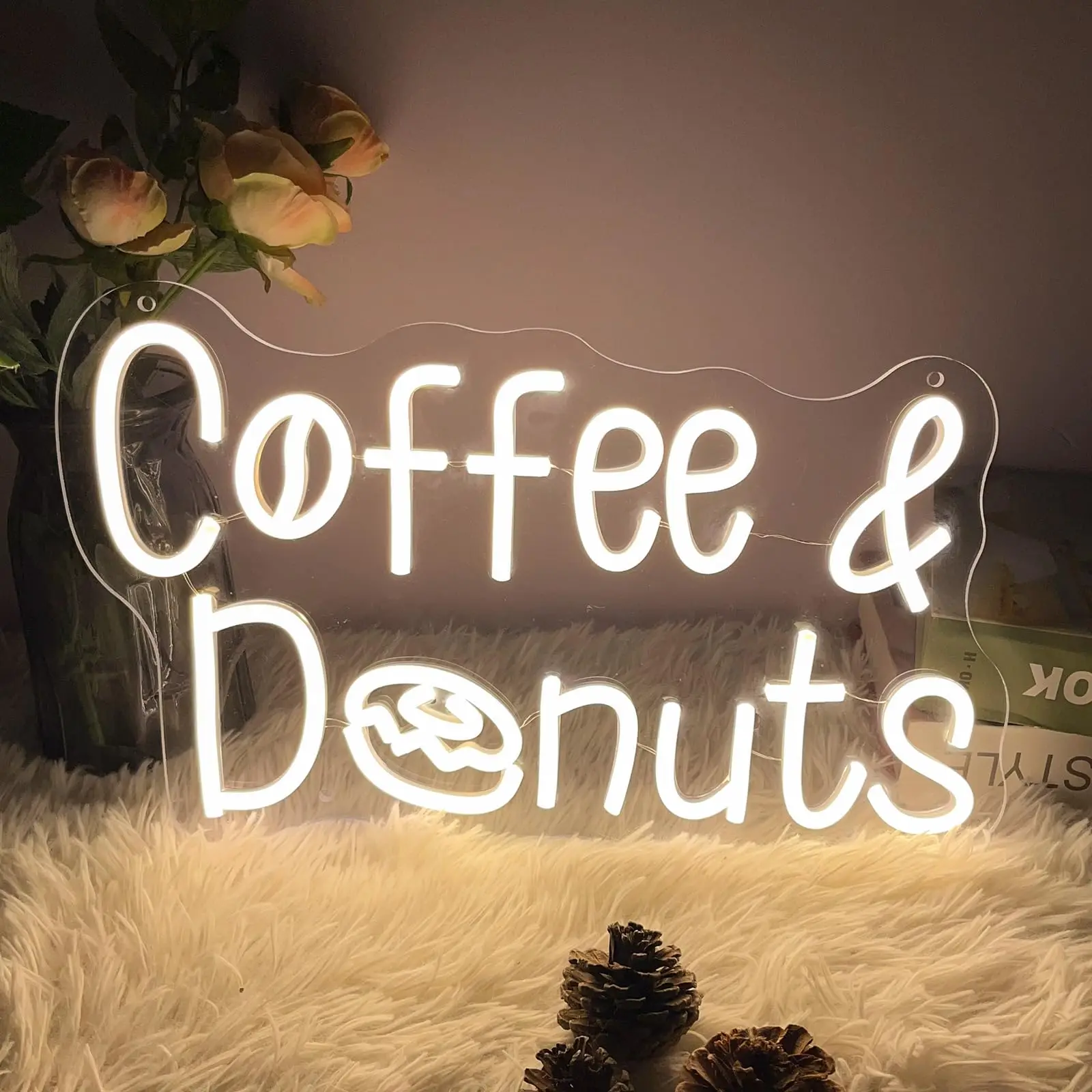 

Coffee and Donuts Neon Sign for Wall Decor Shop Light Signs Bedroom Happy Birthday Wedding Party Logo Decorations Business