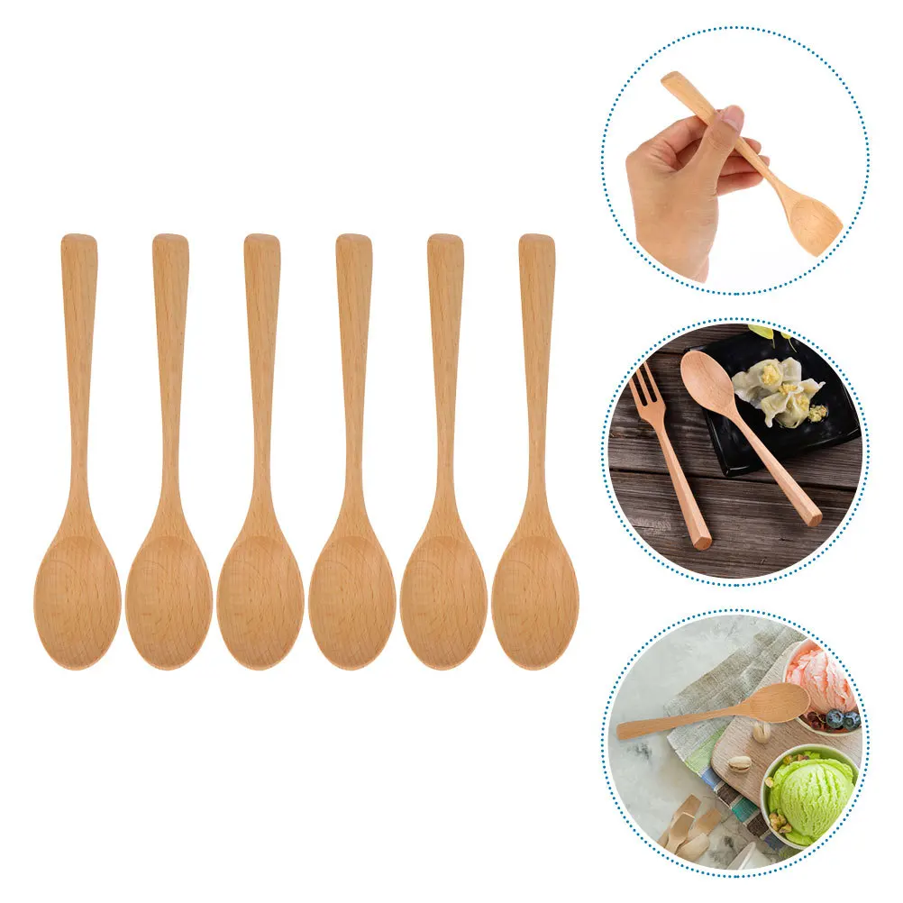 

6pcs Birch Wood Soup Spoons 12Cm Long Handle Kitchen Utensils For Porridge Rice Dessert Home Restaurant Use Wooden