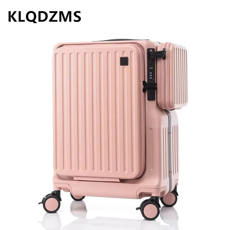 KLQDZMS 20Inch Cabin Luggage Case Front Opening Laptop Boarding Case USB Charging Trolley Case PC Handheld Travel Suitcase