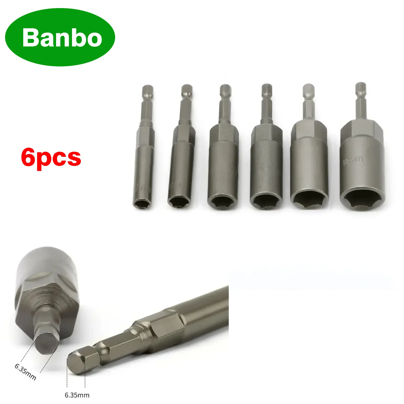 

6Pcs 80mm Length Bolt Nut Driver Sockets Bit Set Deep Electric Wrench Socket 1/4 Hex Shank 7 9 11 13 16 18mm