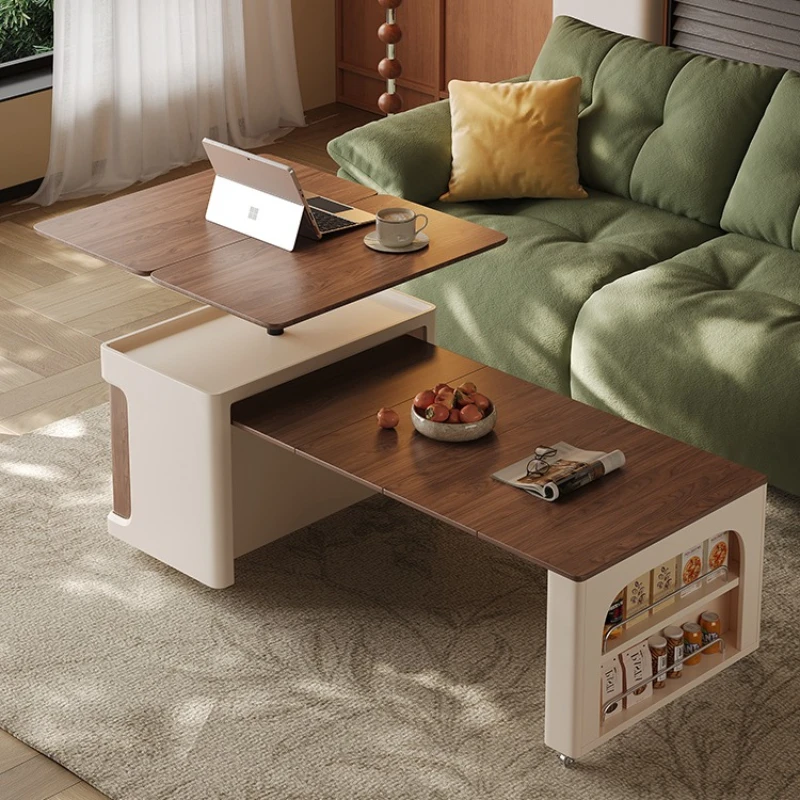 

Movable coffee table, solid wood household small apartment living room multi-function, lifting and retractable folding sofa