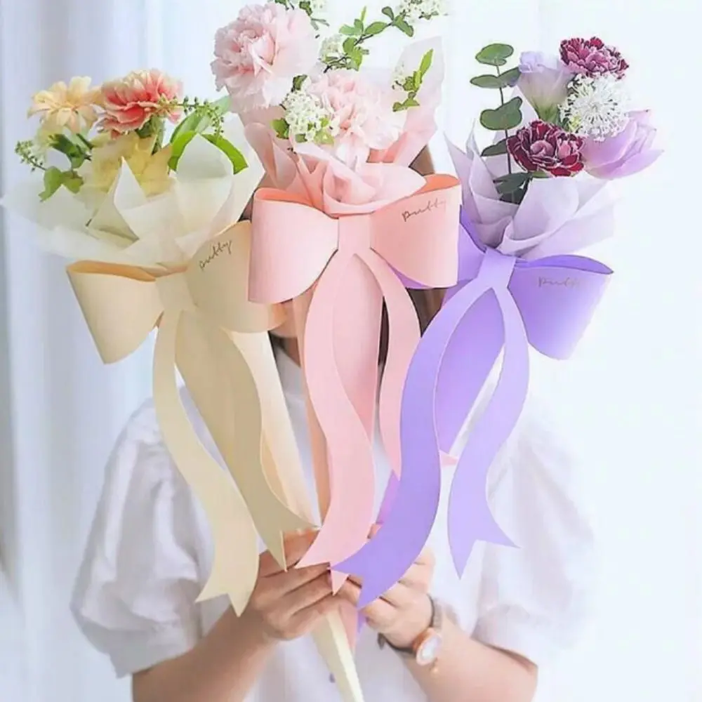 1Pc Creative Bowknot Flower Packaging Box Paperboard Bouquet Bag Decorative Single Bouquet Box Wedding Birthday Decor