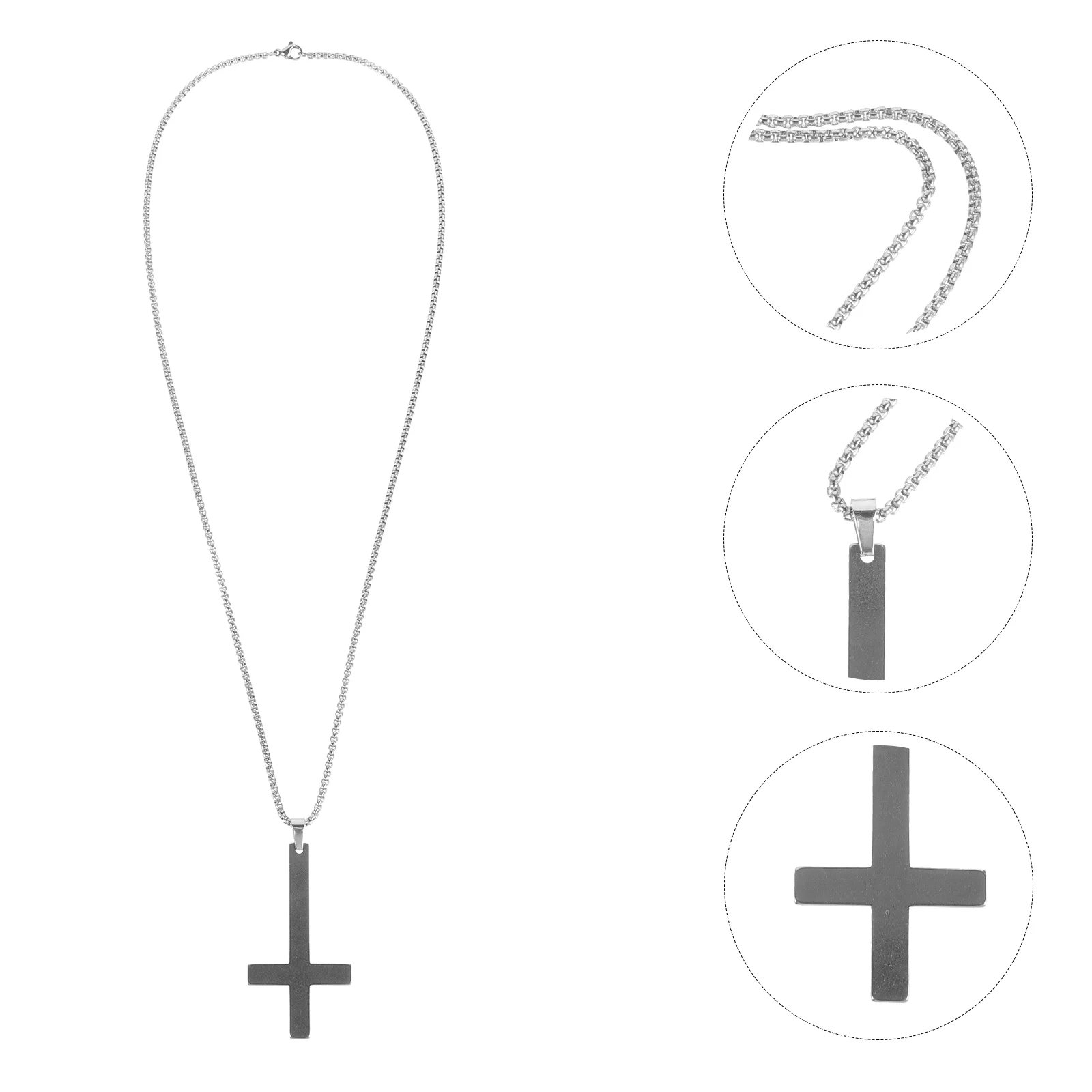 Necklace for Men Stainless Steel Inverted Cross Pendant Church Prayer Personalized Men's Jewelry (Black) Necklaces Miss