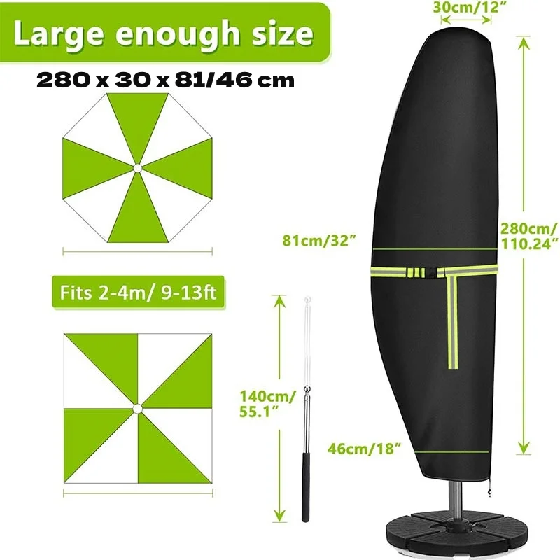 Garden Patio Umbrella Parasol Cover,Outdoor Waterproof Banana Straight Style Fits Cantilever Umbrella Up to12-14 Feet WithZipper