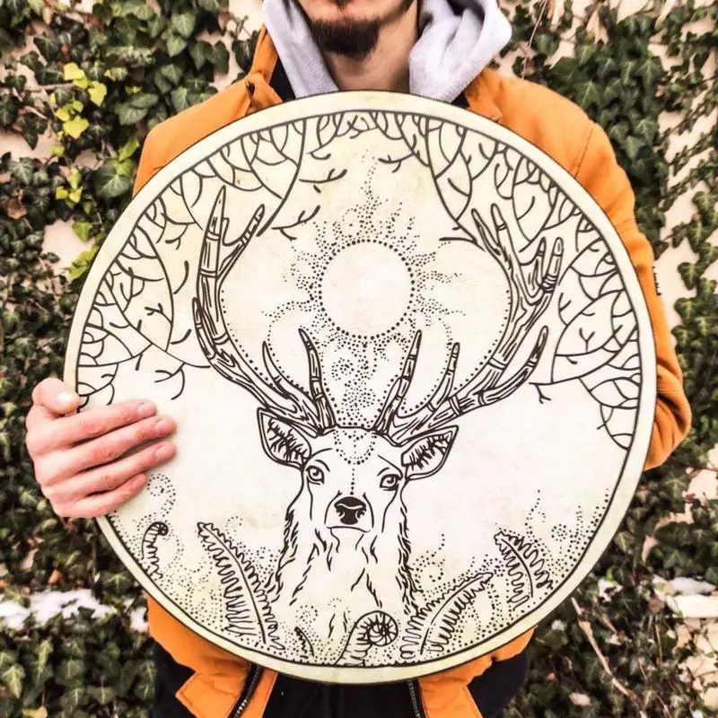 Drum Shamanic Deer Tree-themed Siberian Drum Decoration Handmade Shamanic Drum Siberian Drums Spirit Music With Drumstick Home