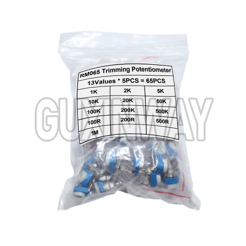 65PCS Trimming Potentiometer RM-065 top adjustment 100R-1M RM065 WH06-2 Variable Resistors Assorted Kit 13Type*5pcs New