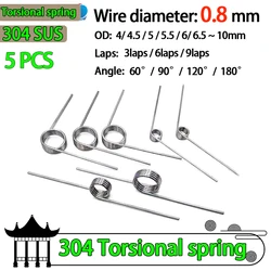 304SUS Wire diameter 0.8mm Right Torsion Spring Return And Reset V-shaped Spring laps1/2/3/4/5 lap 5PCS