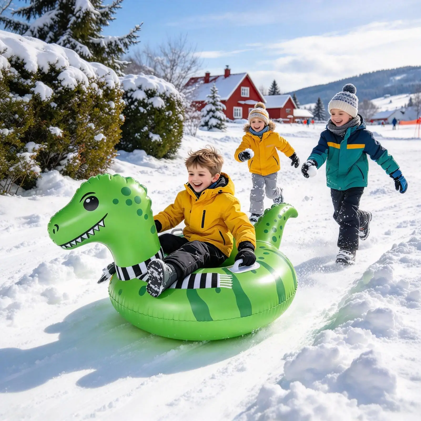 Snow Tube Dinosaur Inflatable Heavy Duty Sledding with Handles Inflatable Snow Tube for Kids Adults Boys Girls Family Activities